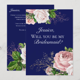 Blauer Navy Blütenrot Rose Einladung Bridesmaid