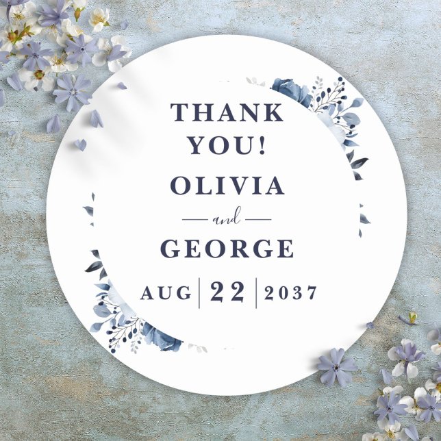 Blauer Navy Elegant Country Gastgeschenk Hochzeit Runder Aufkleber (Navy Blue Elegant Country Floral Wedding Favor Classic Round Sticker)