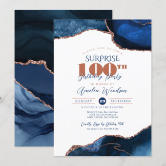 Blauer Navy Elegant Überraschungserwachsen 100. Ge Einladung