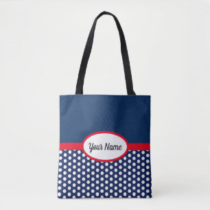 Blauer Navy-Farbblock und Polka Dots Tote Beutel Tasche