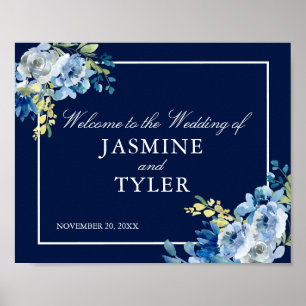 Blauer Navy Floral Elegant Willkommen bei unserer  Poster