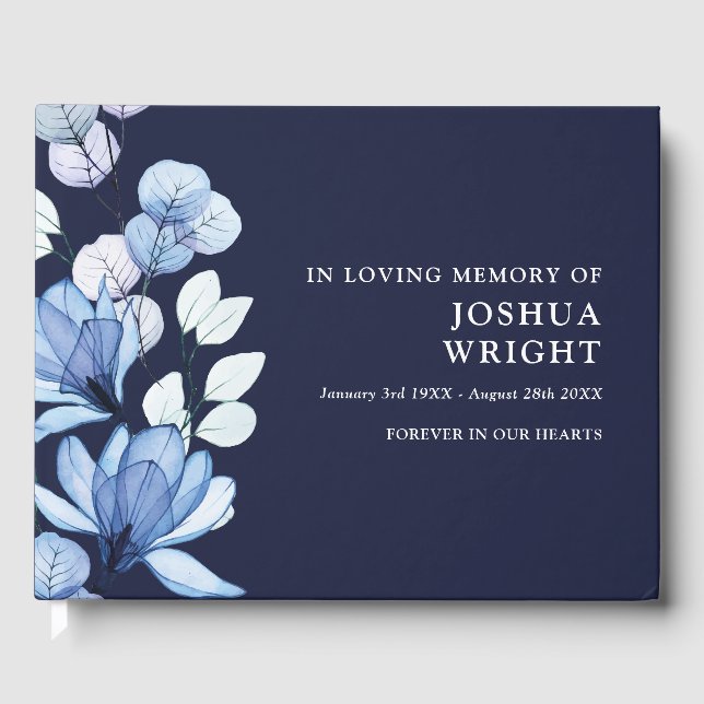 Blauer Navy-Floral in Love-Memory-Beerdigung Gästebuch (Vorderseite)