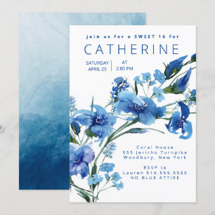 Blauer Navy Floral Sweet 16 Party Einladung