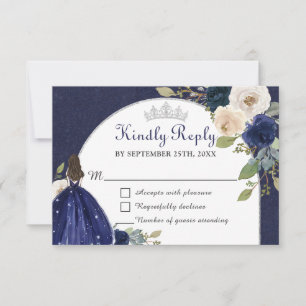 Blauer Navy-Florenbogen Quinceañera Prinzessin RSVP Karte