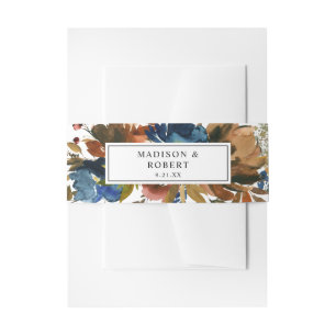 Blauer Navy, Orange & Brown Fall Floral 3 Einladungsbanderole