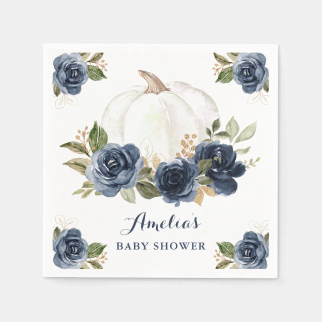 Blauer Navy Pumkin Fall Baby Dusche Serviette (Vorderseite)