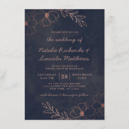 Blauer Navy & Rose Gold Foil Rustikale Hochzeit Einladung
