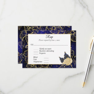 Blauer Navy und Gold Floral UAWG RSVP Karte