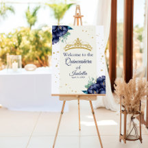 Blauer Navy und Tiara Quinceanera Willkommen