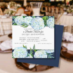Blauer Navy und Weiß Hydrangea Brautparty Einladung
