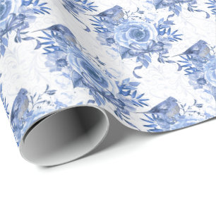 Blauer Navy und Weiße Rosen Geschenkpapier