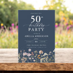 Blauer Navy Wildblume Garden Floral 50. Geburtstag Einladung<br><div class="desc">Feiern Sie stilvoll mit einer Blumenkalligraphie aus dem 50. Jahrhundert, perfekt für einen Meilenstein-Event. Mit lebendigen Blumenmotiven und eleganter Kalligraphie Set diese Einladung einen skurrilen und dennoch raffinierten Ton für Ihre Feier. Das üppige Gartenthema verbindet natürliche Schönheit mit anmutiger Typografie und schafft einen zeitlosen und einladenden Look. Ideal für Ansammlungen...</div>