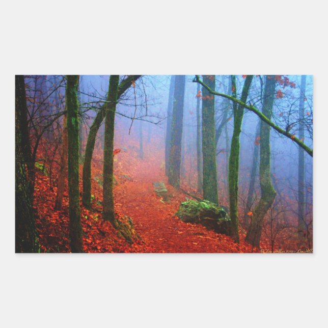 Blauer Nebel in gestrichenem Wald Rechteckiger Aufkleber (Vorderseite)