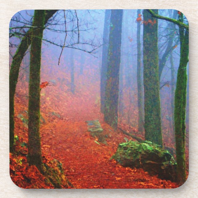 Blauer Nebel in gestrichenem Wald Untersetzer (Vorderseite)
