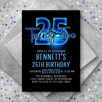 Blauer Neon 25. Geburtstag Einladung