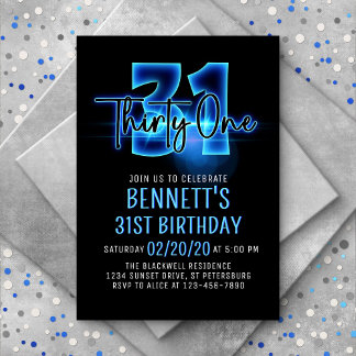 Blauer Neon 31. Geburtstag Einladung