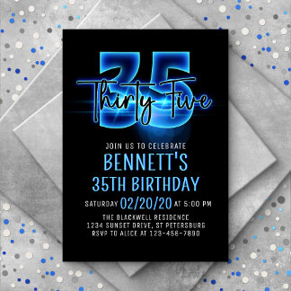 Blauer Neon 35. Geburtstag Einladung