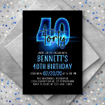 Blauer Neon 40. Geburtstag Einladung<br><div class="desc">Schalten Sie das Party mit diesem NeonGeburtstagsdesign an. Mit fett gedruckten Zahlen und einem leicht auffallenden Skript ist diese Einladung ebenso cool wie auffällig. Das elektrische blaue Leuchten verleiht dem Design ein edles, urbanes Ambiente, das perfekt für Ihr Kind oder Teenager ist, egal ob es ein furchtloser Gamer ist oder...</div>