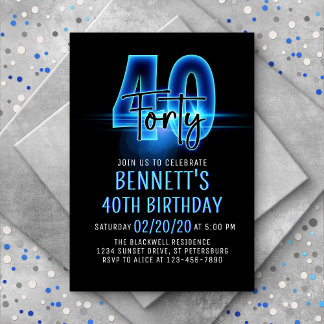 Blauer Neon 40. Geburtstag Einladung