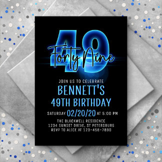 Blauer Neon 49. Geburtstag Einladung