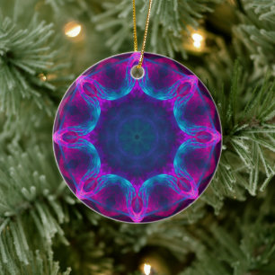 Blauer Neon Dark Kaleidoskop Gradient Keramik Ornament