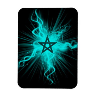 Blauer Neon Glows Pentagram - Heidensymbol Magnet