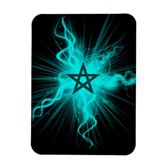 Blauer Neon Glows Pentagram - Heidensymbol Magnet (Vertikal)