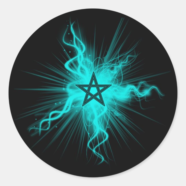 Blauer Neon Glows Pentagram - Heidensymbol Runder Aufkleber (Vorderseite)