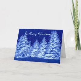Blauer Neon Weihnachtsbaume Feiertagskarte
