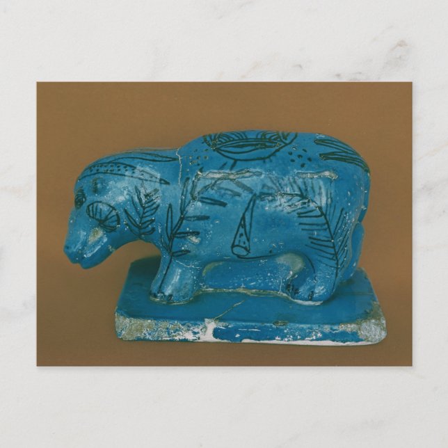 Blauer Nilpferd mit schwarzer Dekoration Postkarte (Vorderseite)