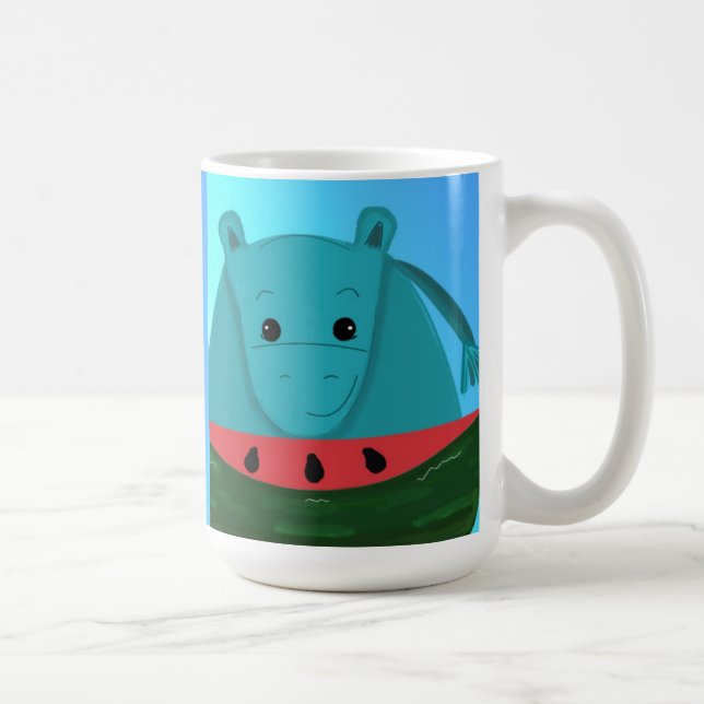 Blauer Nilpferd mit Wassermelonen-Scheibe Kaffeetasse (Rechts)