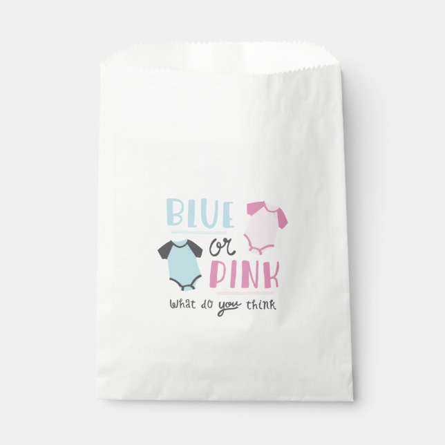 Blauer oder rosa Baby Gender Reveal Party Dusche Geschenktütchen (Vorderseite)