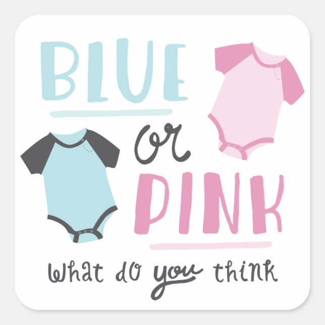Blauer oder rosa Baby Gender Reveal Party Dusche Quadratischer Aufkleber (Vorderseite)