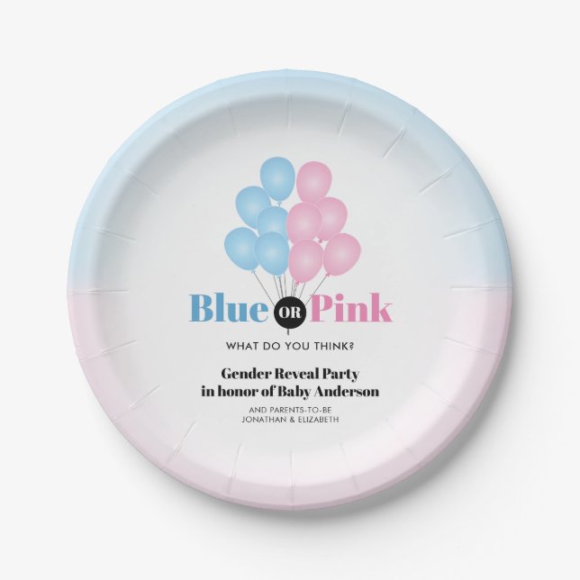Blauer oder rosa Balkon Geschlechtsverkehr Party Pappteller (Vorderseite)