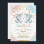 Blauer oder rosa Elephant Gender Reveal Baby Showe Einladung<br><div class="desc">Weich weißes Rosa,  Blau und Gold Elefanten Thema Geschlecht offenbaren Dusche Einladung</div>