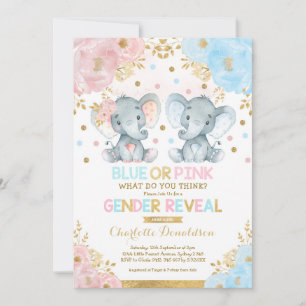 Blauer oder rosa Elephant Gender Reveal Baby Showe Einladung