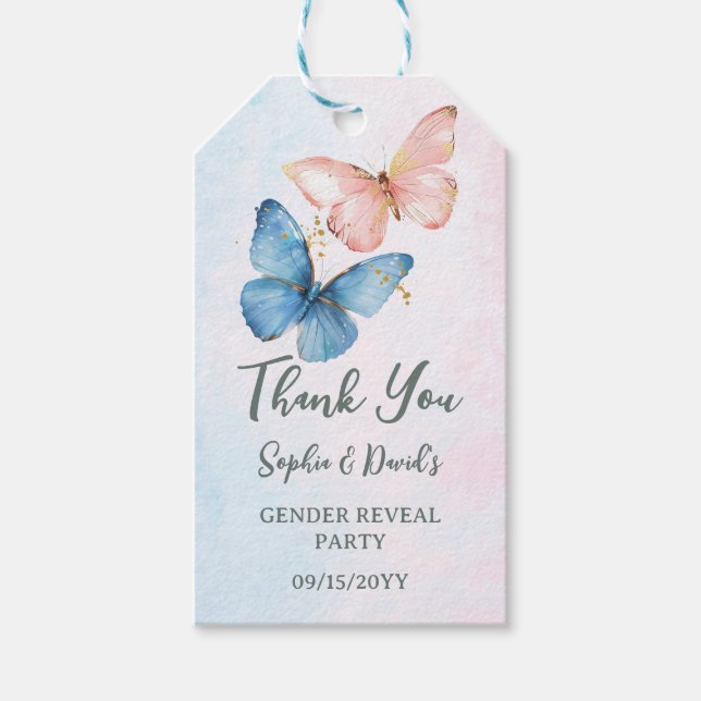 Blauer oder rosa Geschlecht offenbart Baby Shower  Geschenkanhänger (Vorderseite)