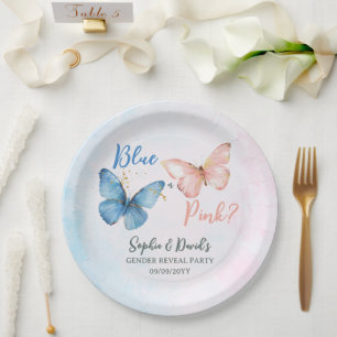 Blauer oder rosa Geschlecht offenbart Baby Shower  Pappteller