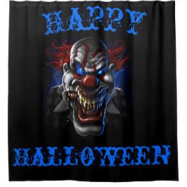 Blauer Ohrbauch Clown (glückliches Halloween) Duschvorhang