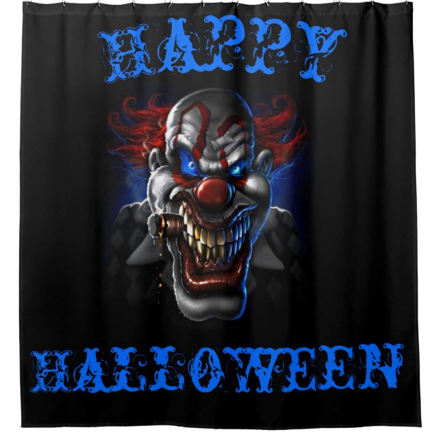 Blauer Ohrbauch Clown (glückliches Halloween) Duschvorhang (Vorderseite)