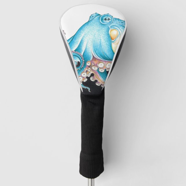 Blauer Oktopus auf weißem Tinte Golf Headcover (Vorderseite)