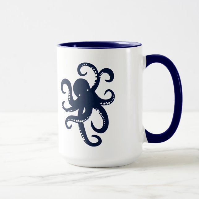 Blauer Oktopus Einfache Illustration Tasse (Rechts)