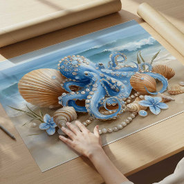 Blauer Oktopus-Küstenwand-Kunst Druck | Wandposter Poster