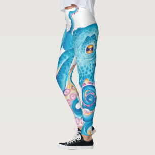 Blauer Oktopus Orange Rosa Aquarell Kunst Leggings