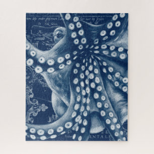 Blauer Oktopus Vintage-Karten-Chic