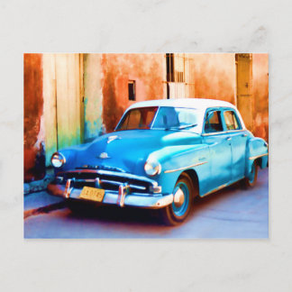 Blauer Oldtimer auf Kuba Postkarte