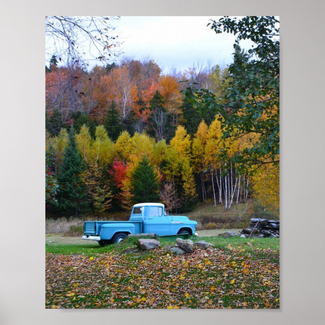 Blauer Oldtimer-LKW Poster (Vorne)