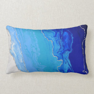 Blauer Ombre-Farbverlauf Silber Metallische Linien Lendenkissen