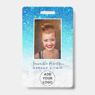 Blauer Ombre-Glitter-Marmor-Logo-Mitarbeiterfoto Ausweis