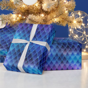 Blauer Ombre und Glitzer Dragon Scales Geschenkpapier